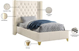 Soho Elegant Leather Wing Bed with Gold Nail Head Details and Deep Tufted Design for Modern Style