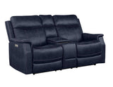 Valencia Dual-Power Leatherette Reclining Console Loveseat, Ocean Blue