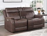 Valencia Dual-Power Leatherette Reclining Console Loveseat, Walnut