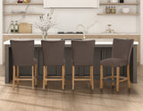Artemis 5-Piece 54″ Square White Marble Counter Table, Sand Finish w/4 Brown Velvet Counter Chairs