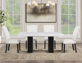 Artemis 5 Piece 70″ Rect White Marble Table, Black Finish w/4 Black Vegan Leather Chairs