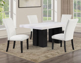 Artemis 5 Piece 70″ Rect White Marble Table, Black Finish w/4 Black Vegan Leather Chairs