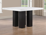 Artemis 5-piece 54″ Square White Marble Counter Table with 4 Black Vegan Leather Counter Chairs