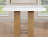 Artemis 5-Piece 54″ Square White Marble Counter Table, Sand Finish w/4 Brown Velvet Counter Chairs