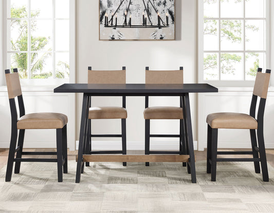 Aubrey 5-Piece 59.5" Counter Dining Set, Black Finish