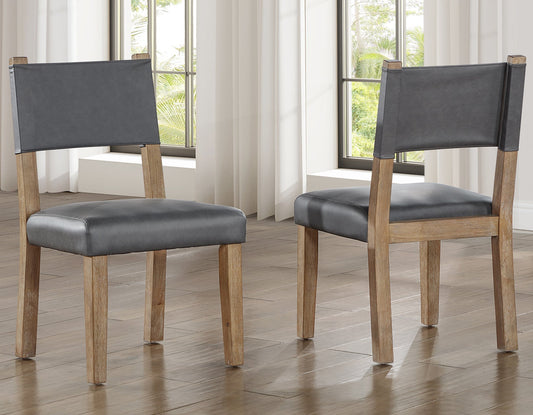 Aubrey Side Chair, Gray Vegan Leather with Driftwood finish