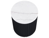 Colvin 18" Round White Marble Top End Table, Black Finish
