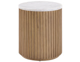 Colvin 18" Round White Marble Top End Table, Toffee Finish