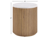 Colvin 18" Round White Marble Top End Table, Toffee Finish
