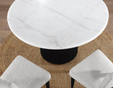 Colvin 5-Piece 52" Round White Marble Dining Set, Black Finish