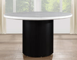 Colvin 5-Piece 52" Round White Marble Dining Set, Black Finish