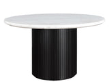 Colvin 52" Round White Marble Dining Table, Black Finish