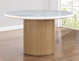 Colvin 5-Piece 52" Round White Marble Dining Set, Toffee Finish