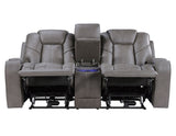 Daniel Triple Power Home Theater Leather Reclining Console Loveseat, Built-in Speakers, Heat and Massage