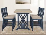 Darcy 5-Piece 64-82"Counter Set with 18-inch leaf, Midnight Blue and Natural Finish