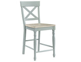Darcy 5-Piece 64-82"Counter Set with 18-inch leaf, Mint Green and Washed Linen Finish
