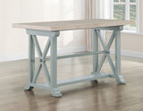 Darcy 5-Piece 64-82"Counter Set with 18-inch leaf, Mint Green and Washed Linen Finish