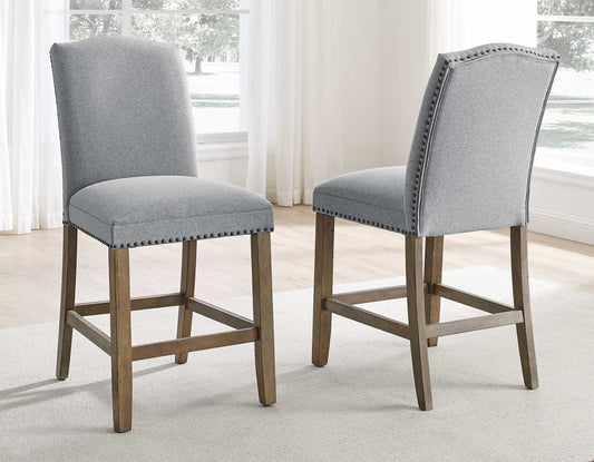 Grayson 24" Counter Stool, Upholstered with Nailhead, Gray