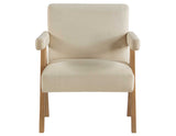 Helen Accent Chair, Cream Fabric with Light Chestnut Wood Finish