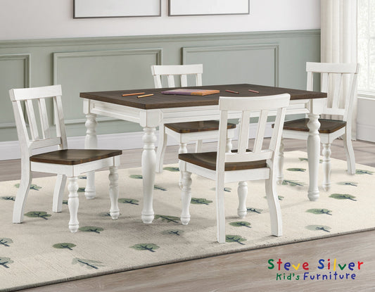 Joanna Kids 5 Piece Dining Set, Ivory and Mocha Finish