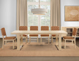 Reid 5-Piece 77-95″ Dining Set, Sand Finish with Camel Vegan Leather