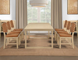 Reid 5-Piece 77-95″ Dining Set, Sand Finish with Camel Vegan Leather