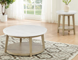 Vida 3-Piece Castered Round White Marble Top Table Set