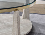 Wanda 42″ Round Glass Top Coffee Table with Casters
