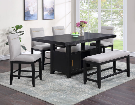 Yves 6-Piece Storage Counter Dining Set (Table, Bench & 4 Counter Chairs)