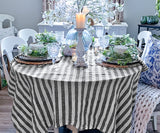 Farmhouse Stripe Linen Round Tablecloth