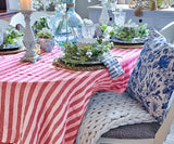 Farmhouse Stripe Linen Round Tablecloth