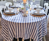 Farmhouse Stripe Linen Round Tablecloth