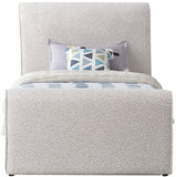 Stylus Boucle Fabric Bed – Modern Curved Headboard Design for Cozy Contemporary Bedrooms