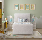Stylus Boucle Fabric Bed – Modern Curved Headboard Design for Cozy Contemporary Bedrooms