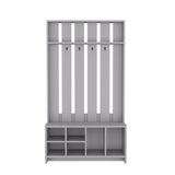 TUHOME Tulcan Hall Tree with Bench and Shoe Storage, Four Cubbies, Two Large Compartments and Coat Rack, Space-Saving Entryway Organizer with Hooks and Upper Shelf for Hallways, Mudrooms and Everyday Home Organization