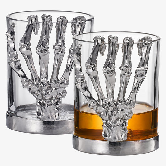 Skeleton Whiskey Glass Tumbler | Set of 2 | 10oz Glasses 4.3" H
