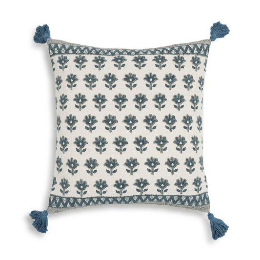 Blossom 20" Printed Cotton Tassel Throw Pillow Cover