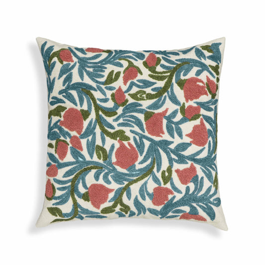 Tulip 20" Embroidered Floral Wool Square Throw Pillow Cover