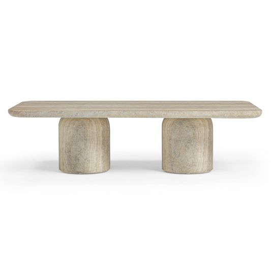 Tyche 55" Faux Travertine Indoor/Outdoor Concrete Rectangular Coffee Table
