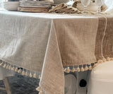Beige Striped Tablecloth with Tassel