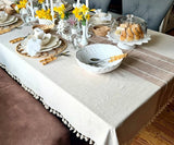 Beige Striped Tablecloth with Tassel