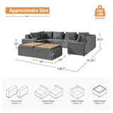 Terra Cloud 139" Boneless Sectional Sofa with Table - Deep-Seated Sectional for Modern Living Rooms