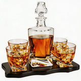 Wine and Whiskey Mountain Decanter, 4 Glasses and Wood Tray 750 ML