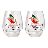 Crystal Christmas Santa's Sleigh Wine & Water Glasses - Set of 2, 17.5oz