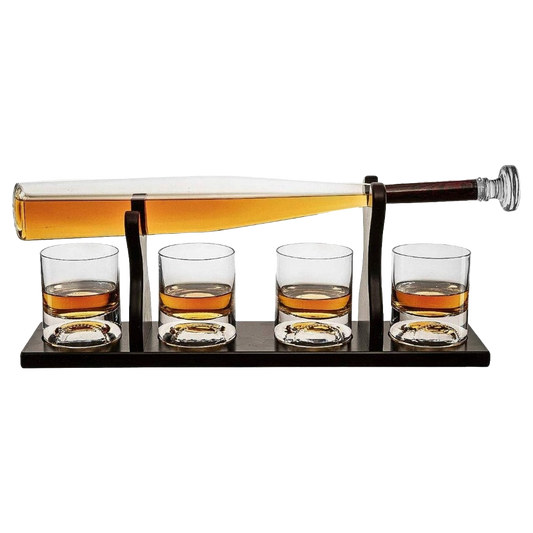 Baseball Bat Whiskey Decanter Set with 4 Baseball Glasses