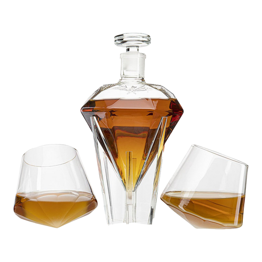 Diamond Whiskey Decanter - 2 Diamond Glasses Decanter Set