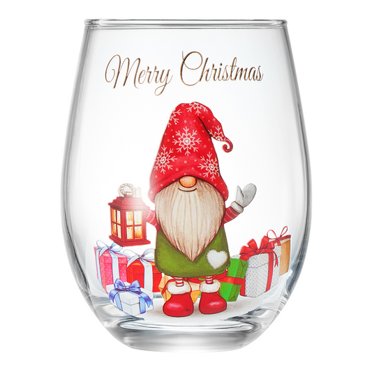 Stemless Christmas Gnome Wine Glass - 17 oz