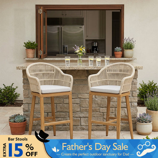PURPLE LEAF Outdoor Bar Stools Rattan Bar Stools Counter Stools with Back and Cushions for Patio, Garden, Kitchen