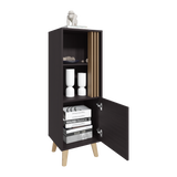 TUHOME Vance 47" High One-Door Storage Cabinet with Two Open Shelves, Modern Vertical Organizer for Living Room, Dining Room, Office, Bedroom, Compact Freestanding Cabinet with Wooden Legs