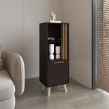 TUHOME Vance 47" High One-Door Storage Cabinet with Two Open Shelves, Modern Vertical Organizer for Living Room, Dining Room, Office, Bedroom, Compact Freestanding Cabinet with Wooden Legs